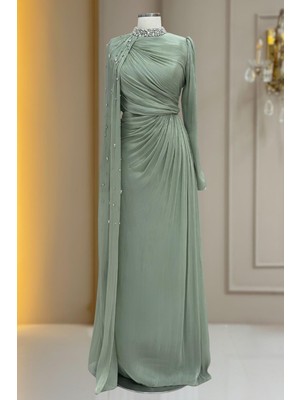 Amine Hüma Helen Abiye Elbise Çağla Yeşili