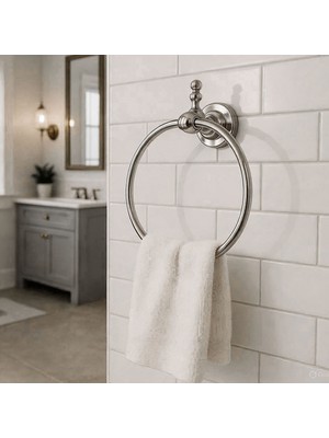 Badem10 Krom Yuvarlak Havluluk Metal Banyo Aksesuarı Duvara Monte Havlu Askısı Dayanıklı Yapı Şık Model