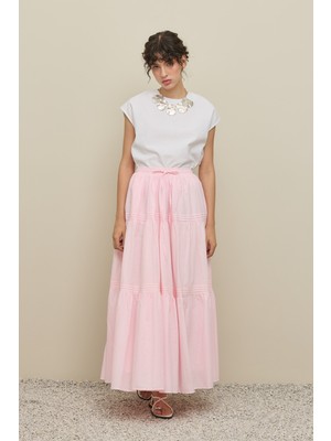 Fahhar Nervürlü Büzgülü Etek Pembe