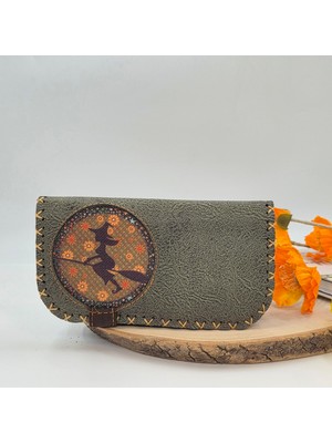 Cadı Figürlü Büyük Cüzdan Etnik Bohem Retro Vintage Style - Yesil