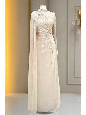 Amine Hüma Helen Abiye Elbise Krem