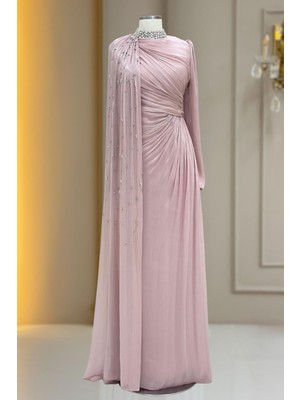 Amine Hüma Helen Abiye Elbise Pudra