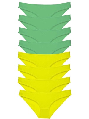 Leopardess 8 adet Süper Eko Set Likralı Kadın Slip Külot Sarı Yeşil