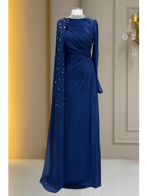 Amine Hüma Helen Abiye Elbise Lacivert