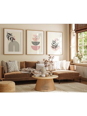 Pam Studio Pembe Tonlarda 3’lü Minimal Tablo Seti | Ahşap Çerçeveli Modern Geometrik Poster Duvar Dekoru