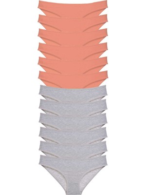 Leopardess 12 adet Süper Eko Set Likralı Kadın Slip Külot Pudra Gri