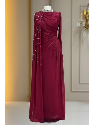 Amine Hüma Helen Abiye Elbise Bordo