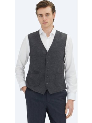 Kip Antrasit Slim Fit Kelebek Yaka Klasik Yelek