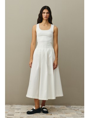 Fahhar Pile Dikişli Etek Ekru