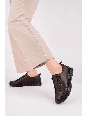 Tarçın Ayakkabı Hakiki Deri Kahverengi Kadın Anatomik Deri Casual Ayakkabı TRC179-8605