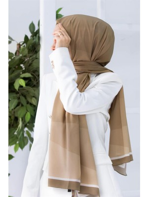 Vissona Lüks Medine Ipeği Geometri Desenli Bej Renkli 75X195 Kırışmaz Şal Moss Krep Dikiş Tipi Italyan Dikişli