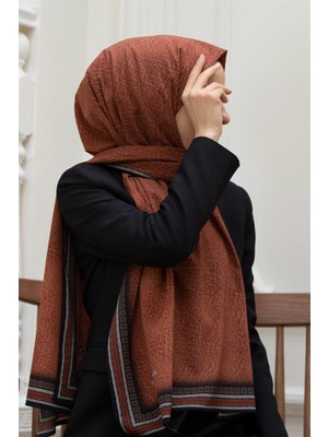 Vissona Lüks Medine Ipeği  Desenli Taba  Renkli 75X195 Kırışmaz Şal Moss Krep Dikiş Tipi Italyan Dikişli