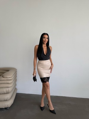 New Station New Statıon Dantel Detay Deri Etek