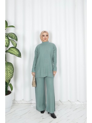 Nisum Moda Şerit Saç Örgülü Triko Takım