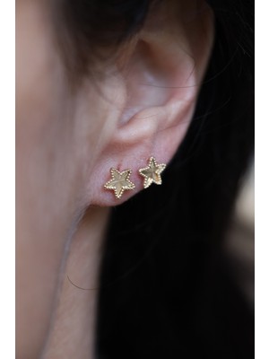 14 Ayar Altın Minimal Vidalı Yıldız Küpe