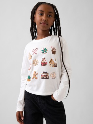 Gap Kız Çocuk Beyaz Relaxed Grafik T-Shirt