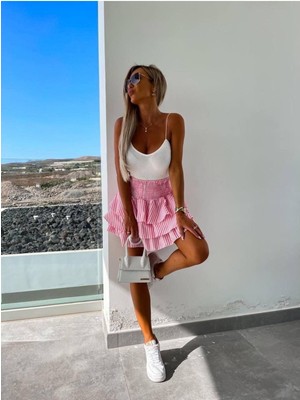 New Station Kadın Ip Askılı Crop Katkat Kloş Etek Ikili Takım