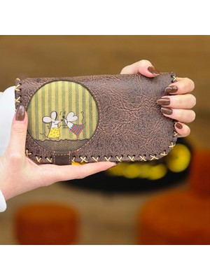 Dans Eden Fare Figürlü Büyük Cüzdan Etnik Bohem Retro Vintage Style  - Kahve