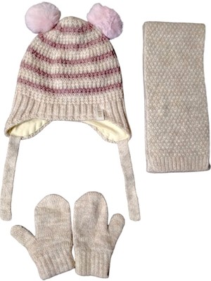 Aware Time Kitti 0-12 Ay Kız Çocuk Içi Polarlı Atkı Bere Eldiven 3'lü Takım