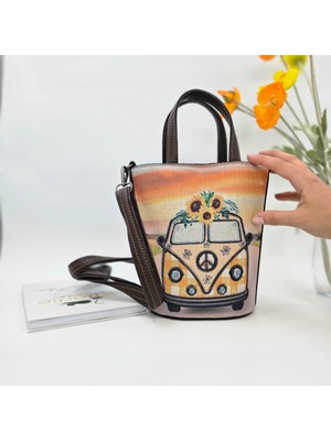 Vosvos Figürlü Kova Model Çanta Etnik Bohem Style - Kahverengi
