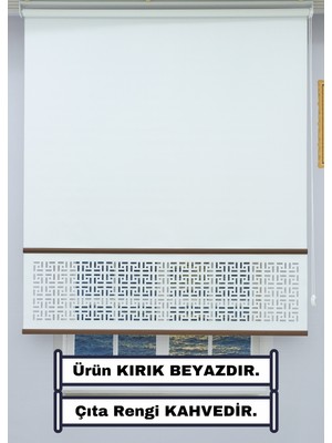 Esdeh Dekoratif Çıta Detaylı Lazer Stor Perde (Kırık Beyaz) - Kalın Stor Kumaşı - 30 cm Lazer Yüksekliği