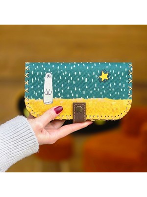 Kutup Ayısı Desenli Büyük Kadın Cüzdanı - Etnik Retro Bohem El Yapımı