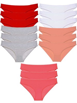 Leopardess 15 adet Süper Eko Set Likralı Kadın Slip Külot Kırmızı Gri Beyaz Pudra Fuşya