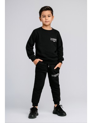 Jabber Erkek Çocuk Yazı Baskılı Fırçalı Yıkamalı Kumaş Lastikli Bel Cepli Bağcıklı Eşofman Takımı