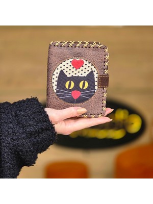 Kedi Askı Figürlü Küçük Cüzdan Etnik Bohem Retro Style - Kahve