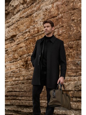 Paco Romano Erkek Siyah Kaşe Kaban