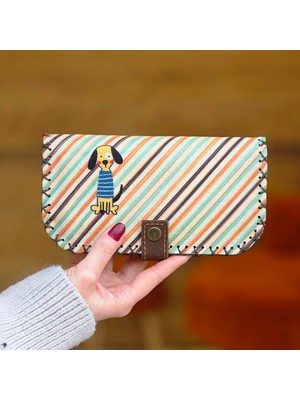 Köpek Desenli Büyük Kadın Cüzdanı - Etnik Retro Bohem El Yapımı