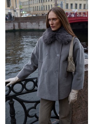 Fahhar Çıkarılabilir Kürklü Bomb Kaban Gri