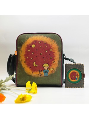Küçük Prens Figürlü Büyük Postacı Kol Çantası Yesil, Eküçük Cüzdan Yesil Etnik Bohem Style Kombin