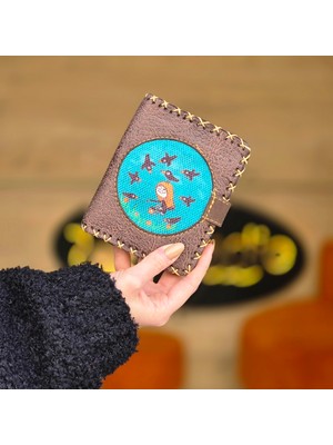 Karga Kız Figürlü Küçük Cüzdan Etnik Bohem Retro Style - Kahve