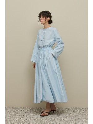 Fahhar Büzgülü Geniş Vual Etek Açık Mavi
