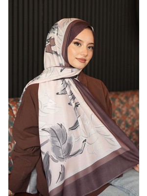 Afvente Kadın Bronz Kahve Çiçek Desen Pamuk Şal 75 x 195 cm Dört Mevsim Kullanıma Uygun