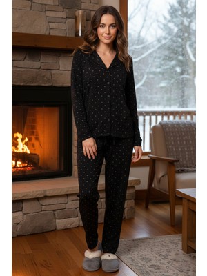 Remsa Kadın Önü Düğmeli Suprem Pijama Takımı 0522 SIYAH01