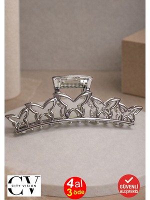 Kelebek Model Gümüş Saç Tokası – Zarif Metal Mandal Toka 11 cm