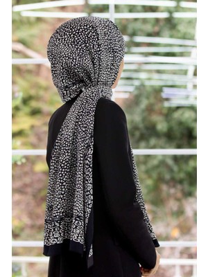 Vissona Lüks Medine Ipeği Leopar Desenli Füme Renkli 75X195 Kırışmaz Şal Moss Krep Dikiş Tipi Italyan Dikişli