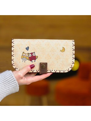 Aşkın Simgesi Baykuş Figürlü Büyük Cüzdan (Bohem Retro Vintage)