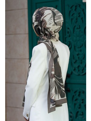 Vissona Lüks Medine Ipeği Geometrik Desenli Taş Renkli 75X195 Kırışmaz Şal Moss Krep Dikiş Tipi Italyan Dikişli