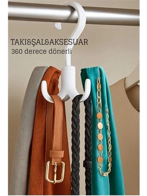 Belle Fusion Bfs 360° Dönerli Kancalı Çok Amaçlı Askı - Dolap Içi Düzenleyici Takı Askısı Şal Askısı