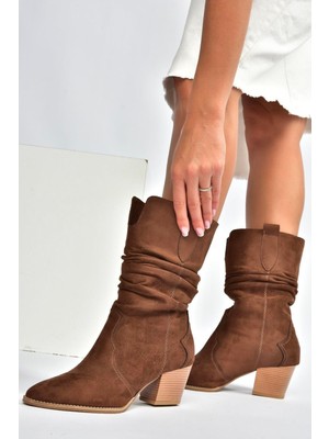 Fox Shoes J404040002 Kahverengi Süet Kalın Topuklu Kadın Bot