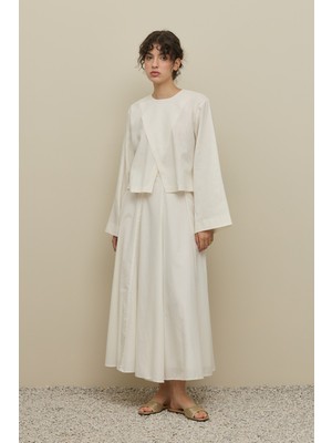 Fahhar Şerit Detaylı Godeli Etek Ekru