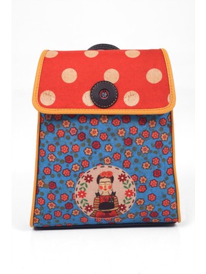 Mavi Frida Figürlü Kapaklı Sırt Çantası Etnik Bohem Style - Kahve