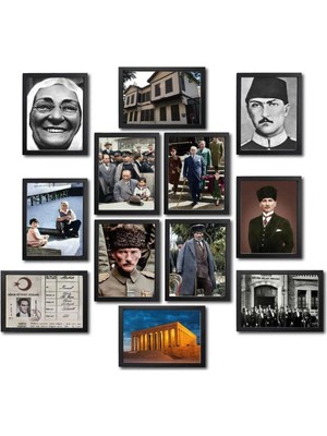 Atatürk Köşesi 12 li Ahşap Tablo Seti, Mdf Tablo, Atatürk Tablosu