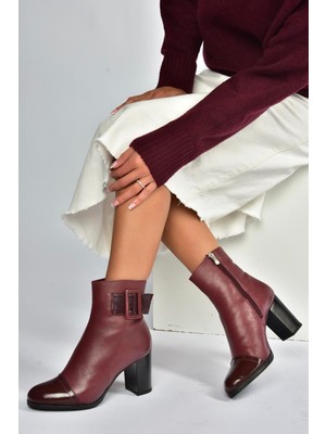 Fox Shoes V468210503 Bordo Hakiki Deri Kalın Topuklu Kadın Bot