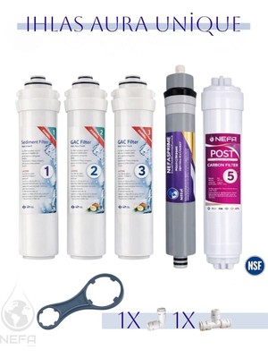 Nefa Ihlas Aura Cebilon Unique Dijital Su Arıtma Cihazı Uyumlu 5'li Tak Çevir Filtre Seti