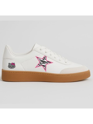 Grafiti Desenli Yıldız Kedi Baskılı Kauçuk Görünümlü Spor Ayakkabı Sneakers