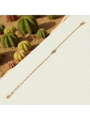 Nova Grup Göz Figürlü Mavi Mineli 14 Ayar Altın Bileklik